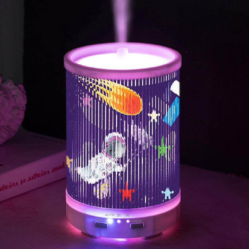a 3d rotating ultrasonic aroma diffuser is working with mist